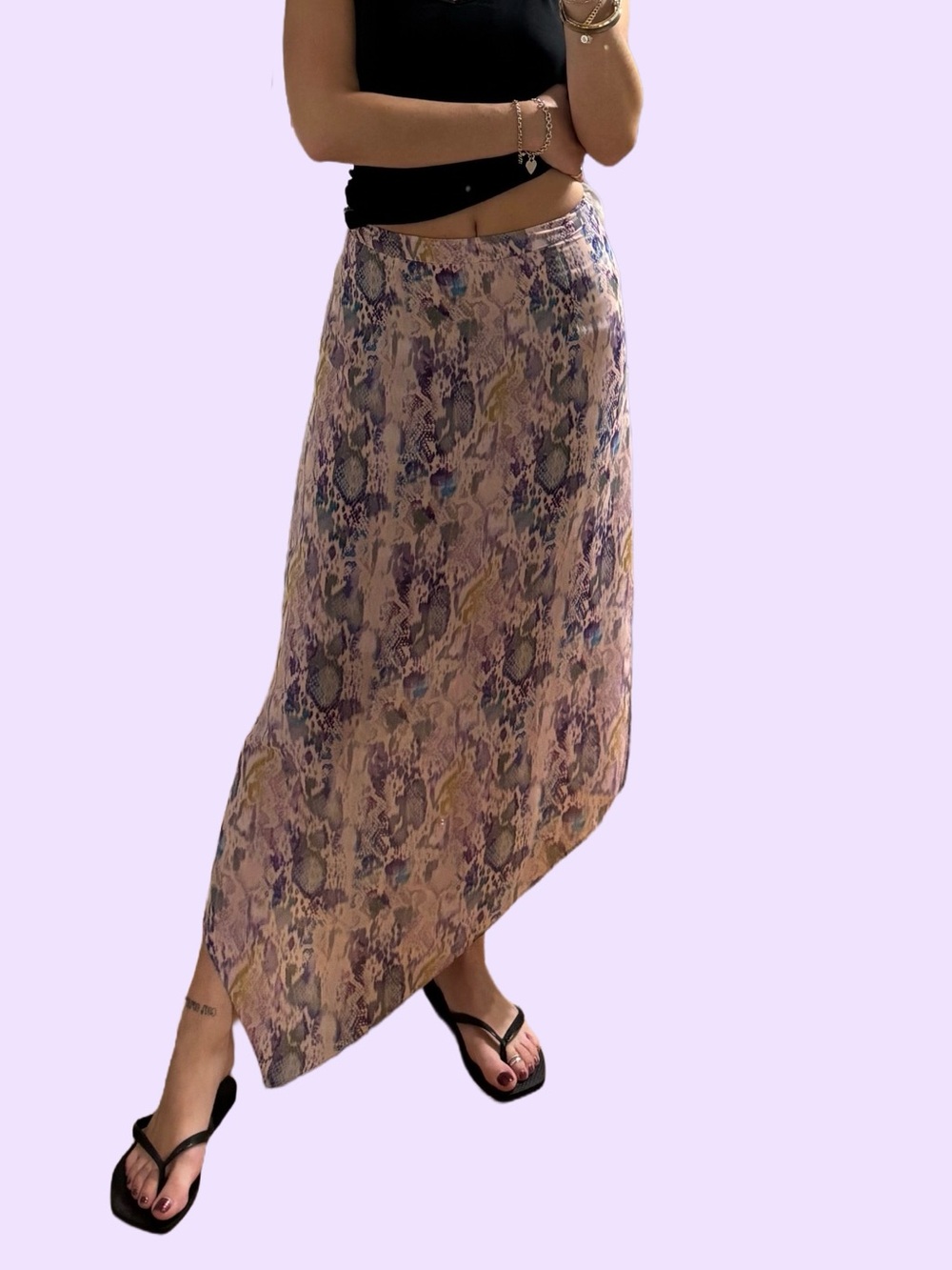 AllSaints Snake Print Asymmetric Midi Skirt